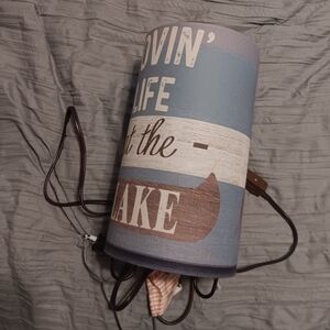 Blue and White Lake-Themed Lamp